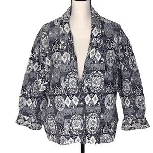 Chico’s Design Black and White Woven Lagenlook Loose Fit Jacket Size 6